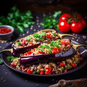 Aubergines Farcies au Quinoa et Poivrons : Un Plat Coloré et Nutritif
