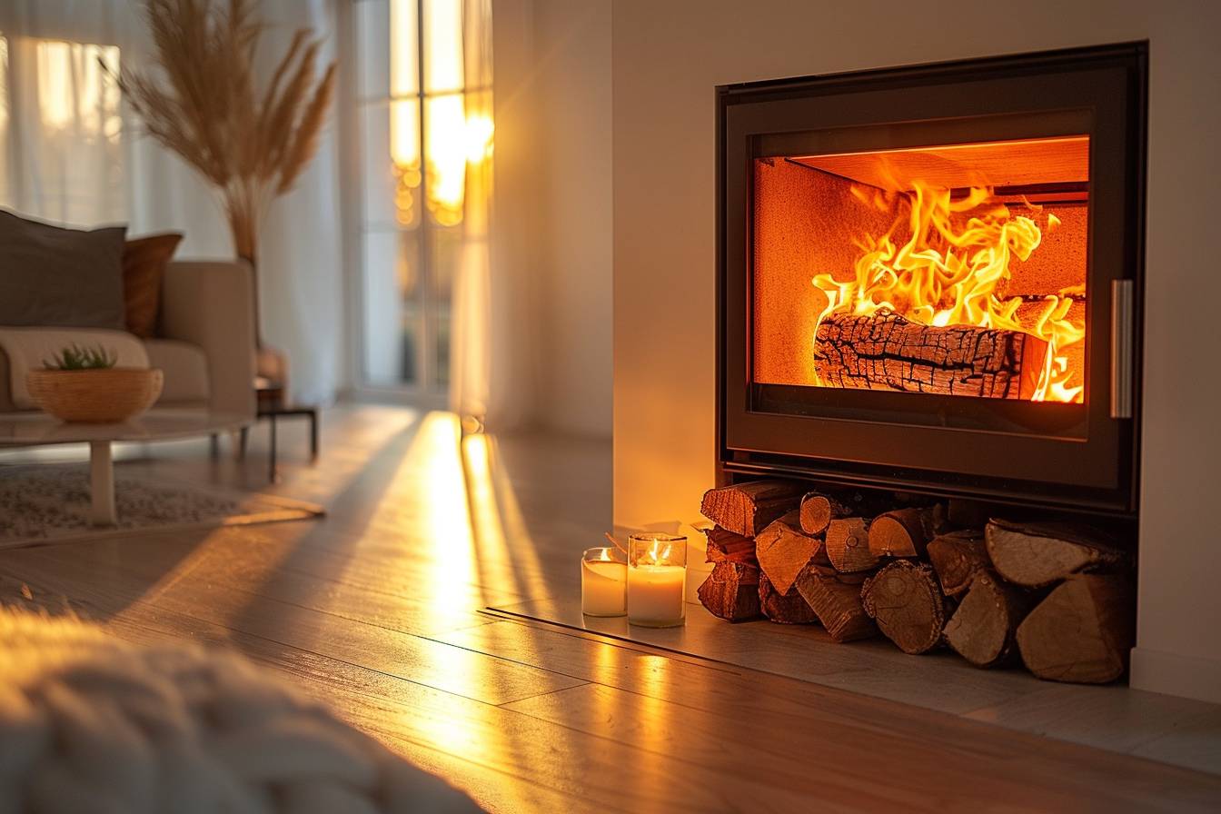 Poêle à bois moderne dans un intérieur chaleureux